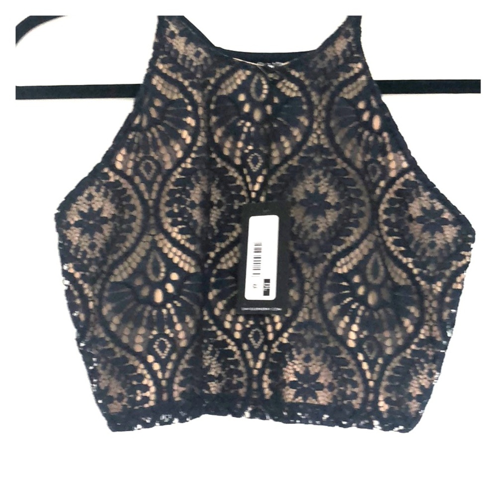 Navy lace overlay crop top